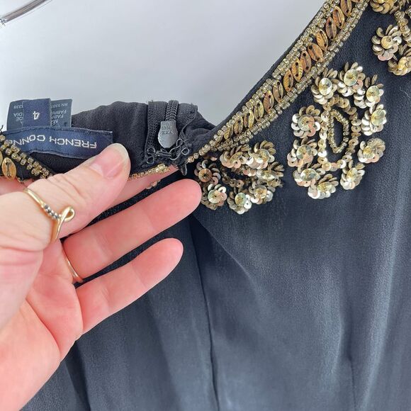 French Connection Women's Black Mini Dress With Beads Sequins Size 4 - Picture 7 of 15